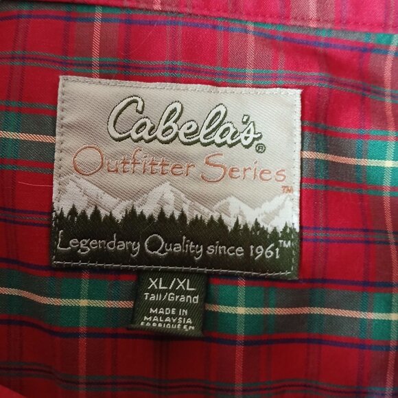 Cabelas Outfitter Red Green Plaid Long Sleeve Button Shirt Size XL Tall Holidays - Picture 14 of 14